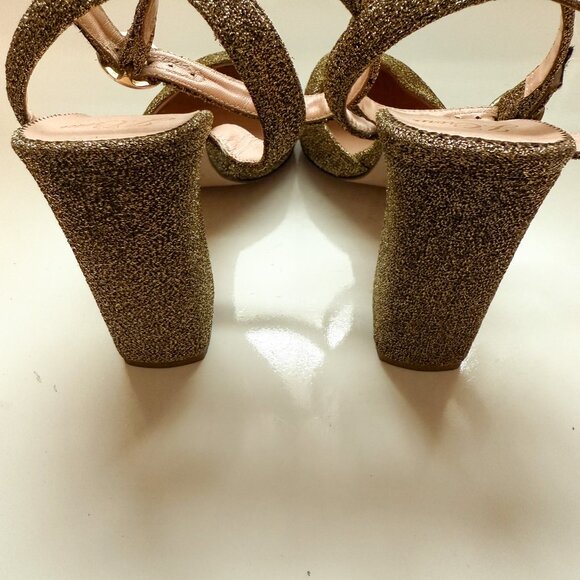 J.Crew Gold Glitter Block Heel Pumps – Harlow Ankle Strap Size 8 - Picture 7 of 11